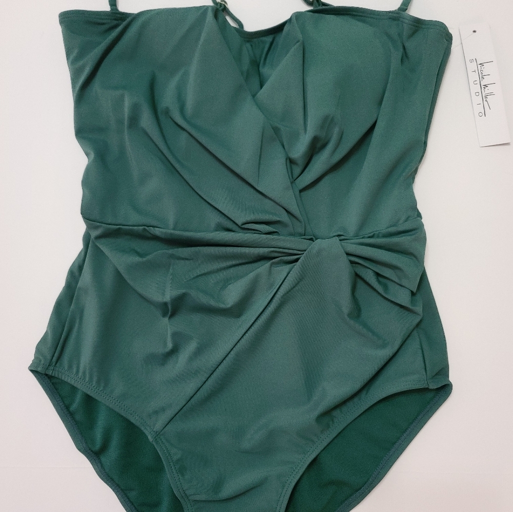 Nicole Miller Studio Green One Piece Swimsuit Large - Picture 2 of 5